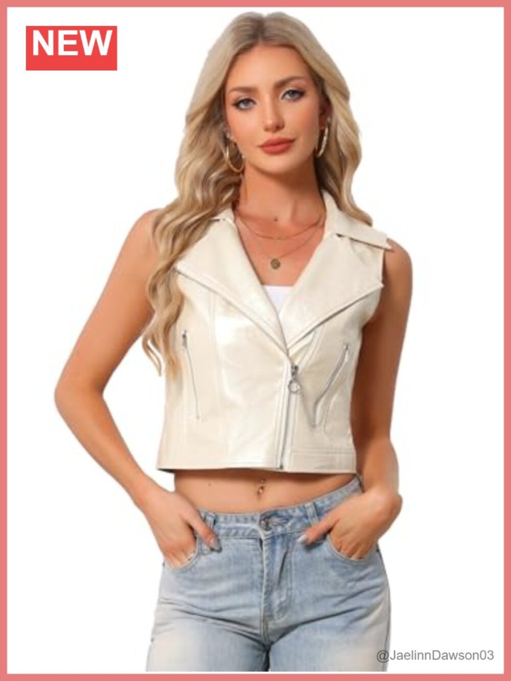 Metallic Faux Leather Vest Zip Cropped Holographic Party Jacket
